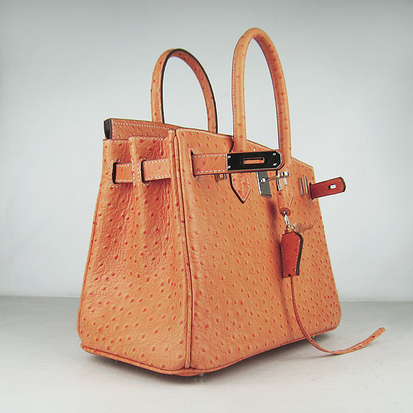 Replica Hermes Birkin 30CM Ostrich Veins Handbag Orange 6088 On Sale - Click Image to Close